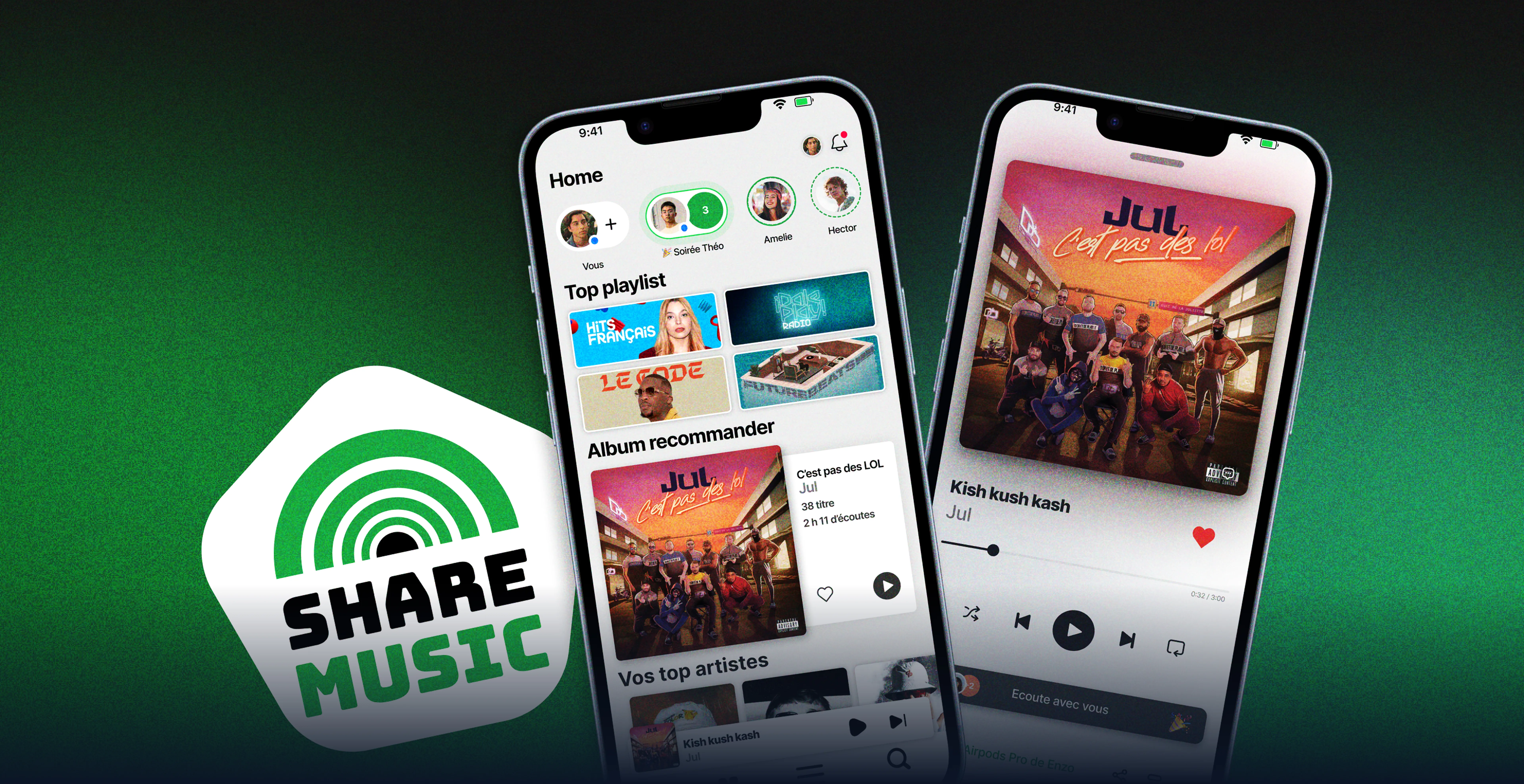 Share Music — bannière du projet, interface musicale sombre